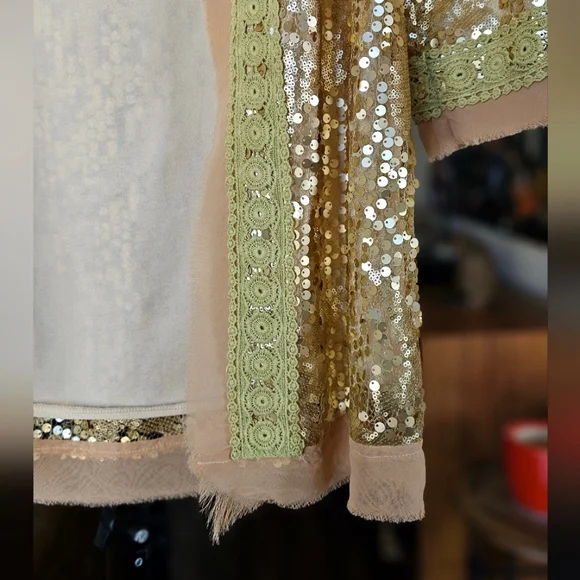 RARE Gold Sequin Jacket Women's O/S Festival Bohemian Statement - Picture 5 of 8